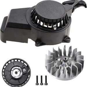 GOOFIT Motorcycle Black Alloy Pull Start Recoil Starter With 18 Fin Flywheel
