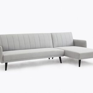 Roll over image to zoom in  3 Seater Sofa Bed With Chaise Light Grey Fabric